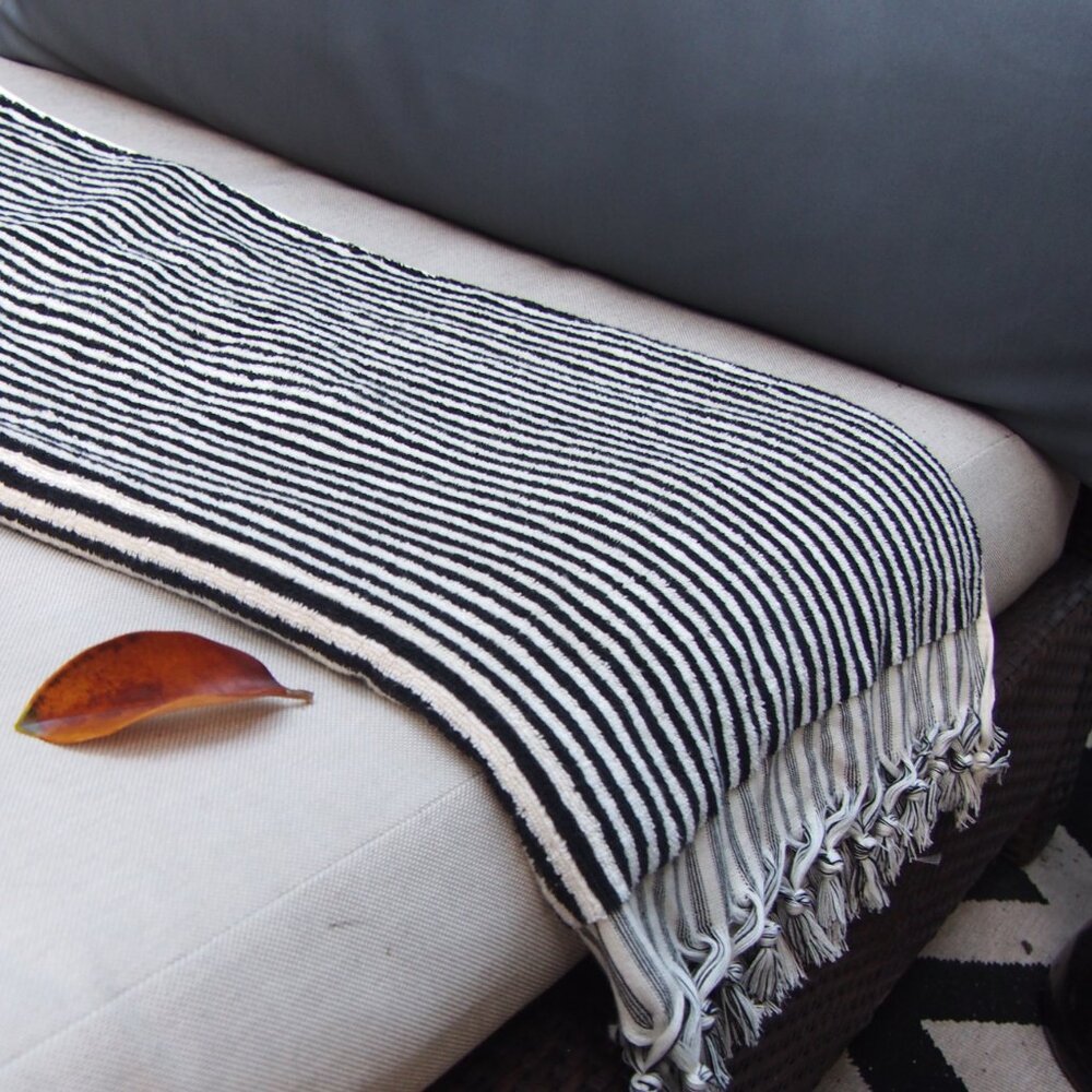 Large Black & White Striped Double Sided Turkish Beach Bath Towel